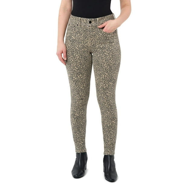 Women's Beige/Black Leopard Print High Rise Ankle Jeans w/ Pockets Size 26