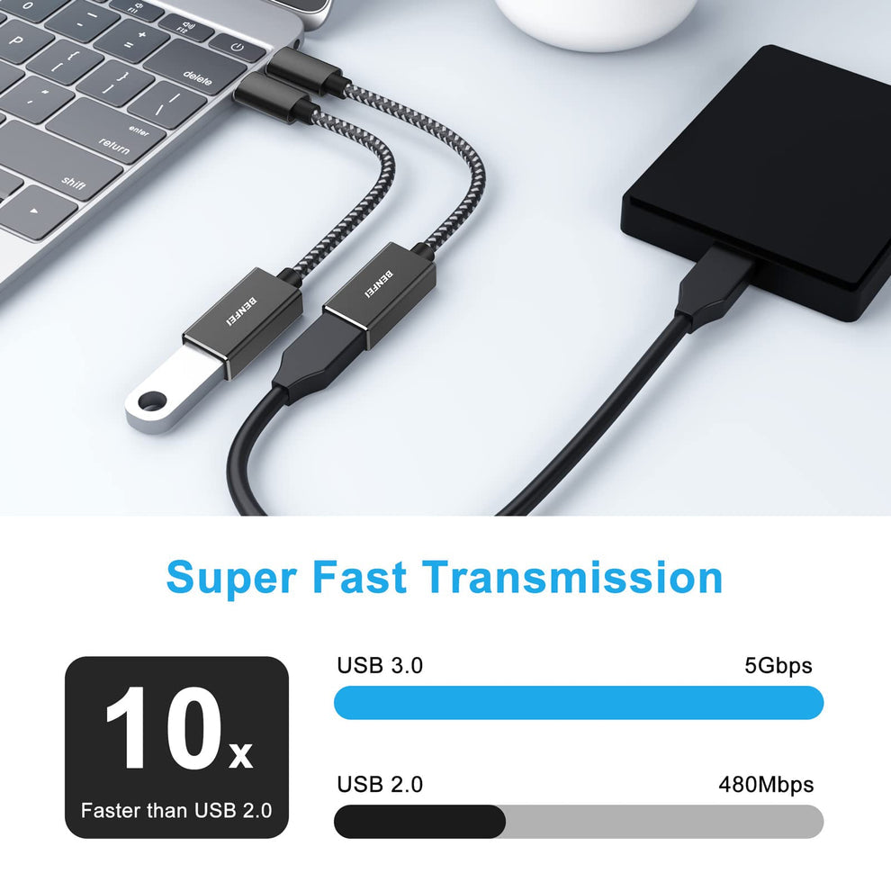 BENFEI USB C to USB 3.0 Adapter, 2 Pack USB C to A Male to Female Adapter.