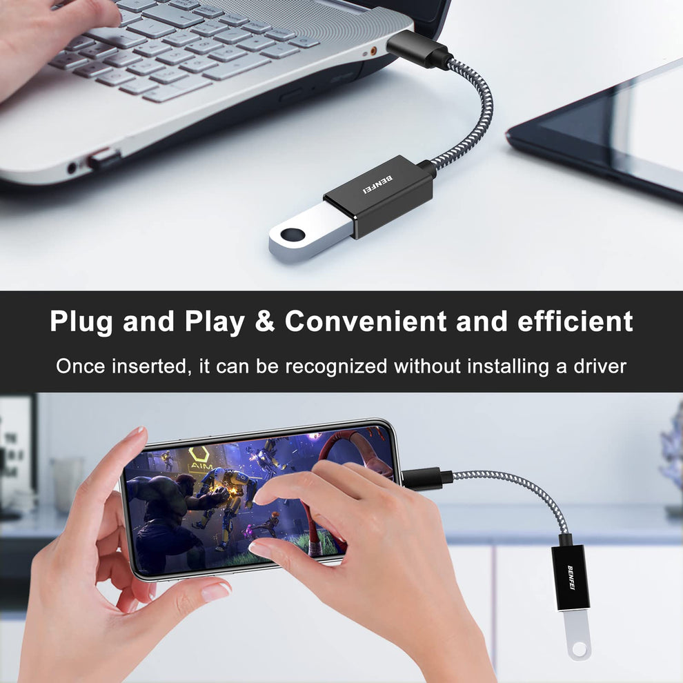 BENFEI USB C to USB 3.0 Adapter, 2 Pack USB C to A Male to Female Adapter.