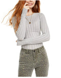 Hooked Up By Iot Juniors' Pointelle Sweater Grey Size Large
