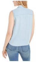 CHARTER CLUB Womens Light Blue Tie-hem Sleeveless Point Collar Top 16