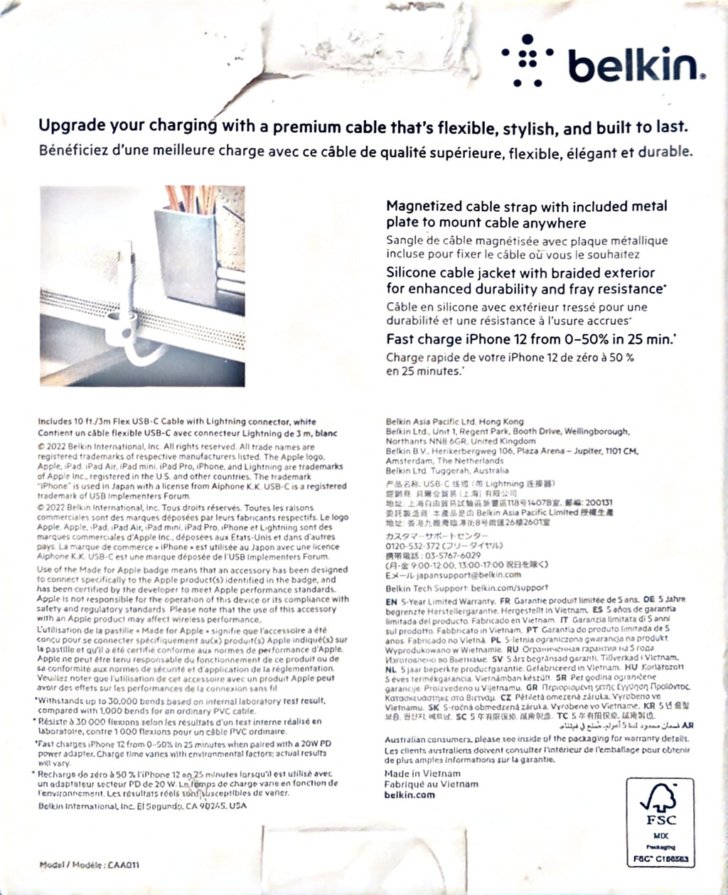 Belkin BOOST CHARGE 10 Feet White USB-C To Lightning Connector Cable