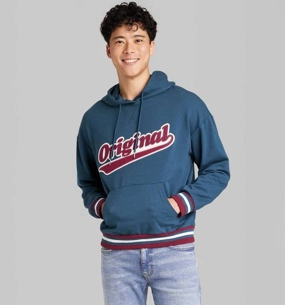 Men's Fleece Original Patch Hoodie Sweatshirt - Navy Blue- M