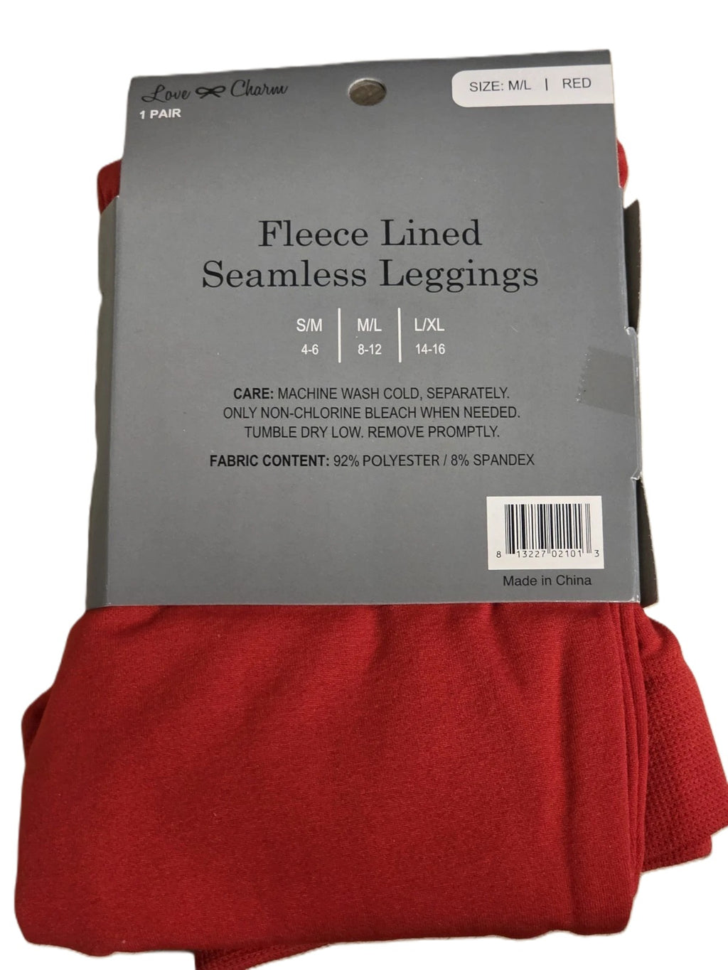 Love Charm Women's Fleece Lined Seamless Leggings Red Size M/L
