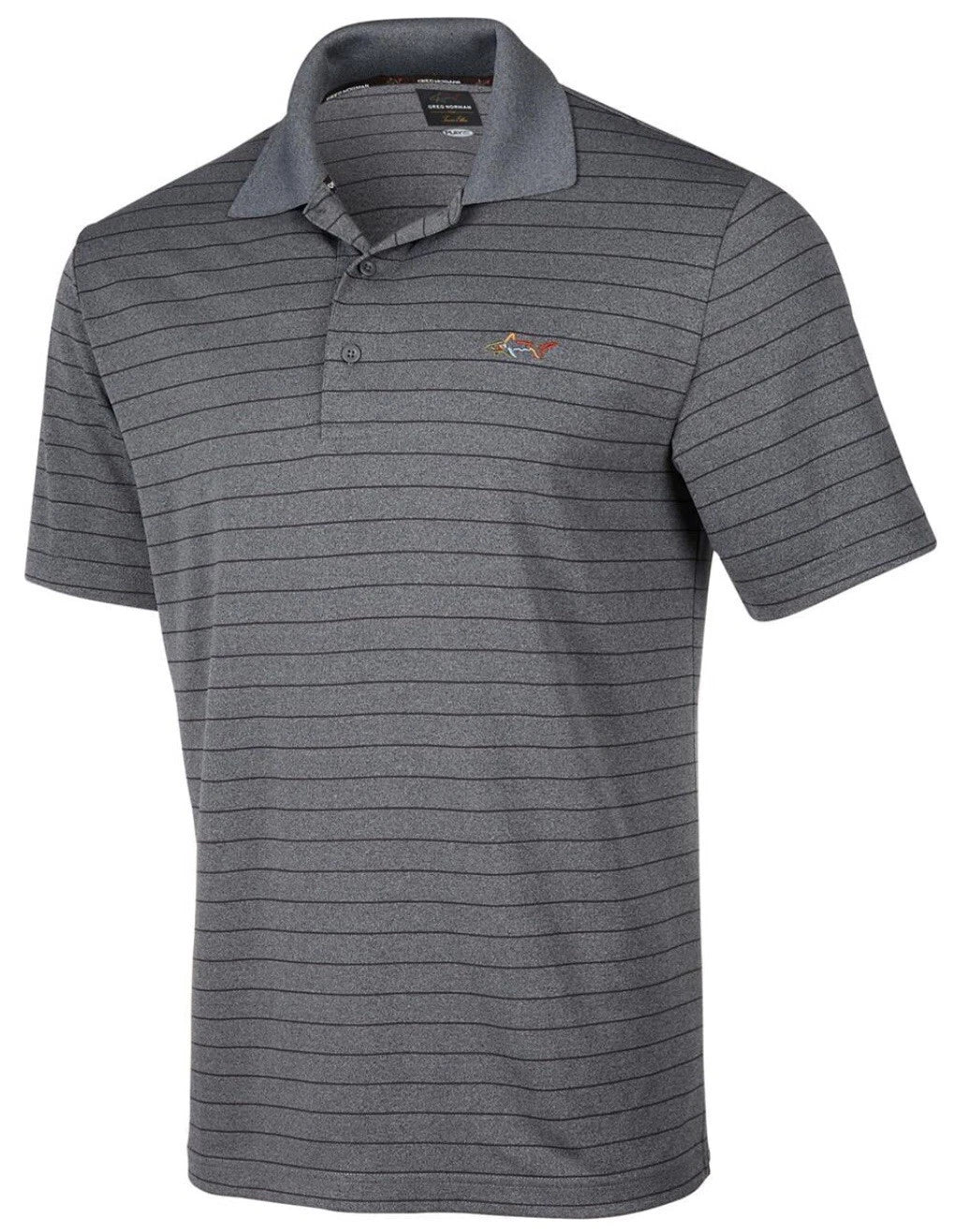 Greg Norman Performance Golf Polo Shirt Men's Large Gray / Black Stripe  "M"