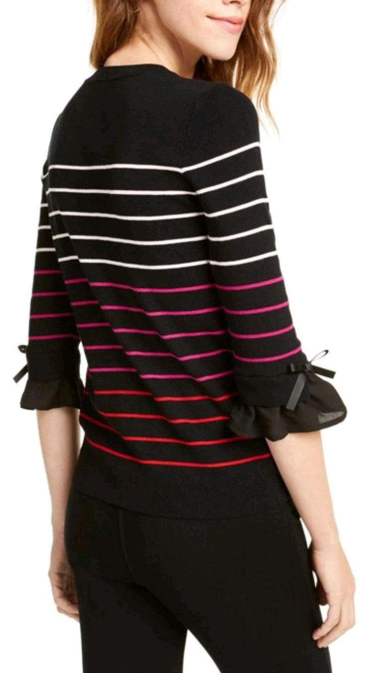 Maison Jules Womens Ribbed Trim Striped Crewneck Sweater Black XXL