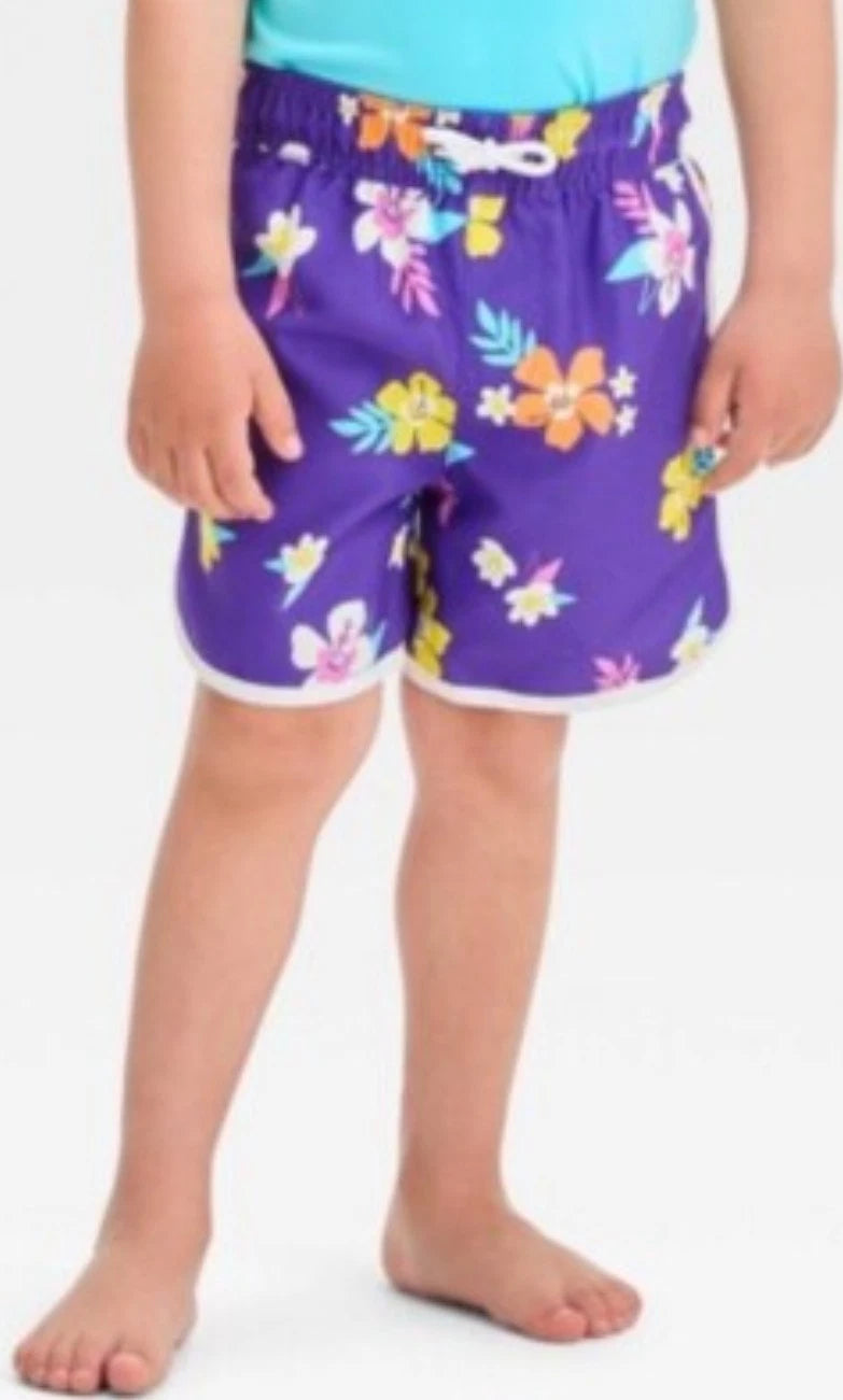 Cat & Jack Toddler Baby Boys Flora Swim Shorts Purple 12M